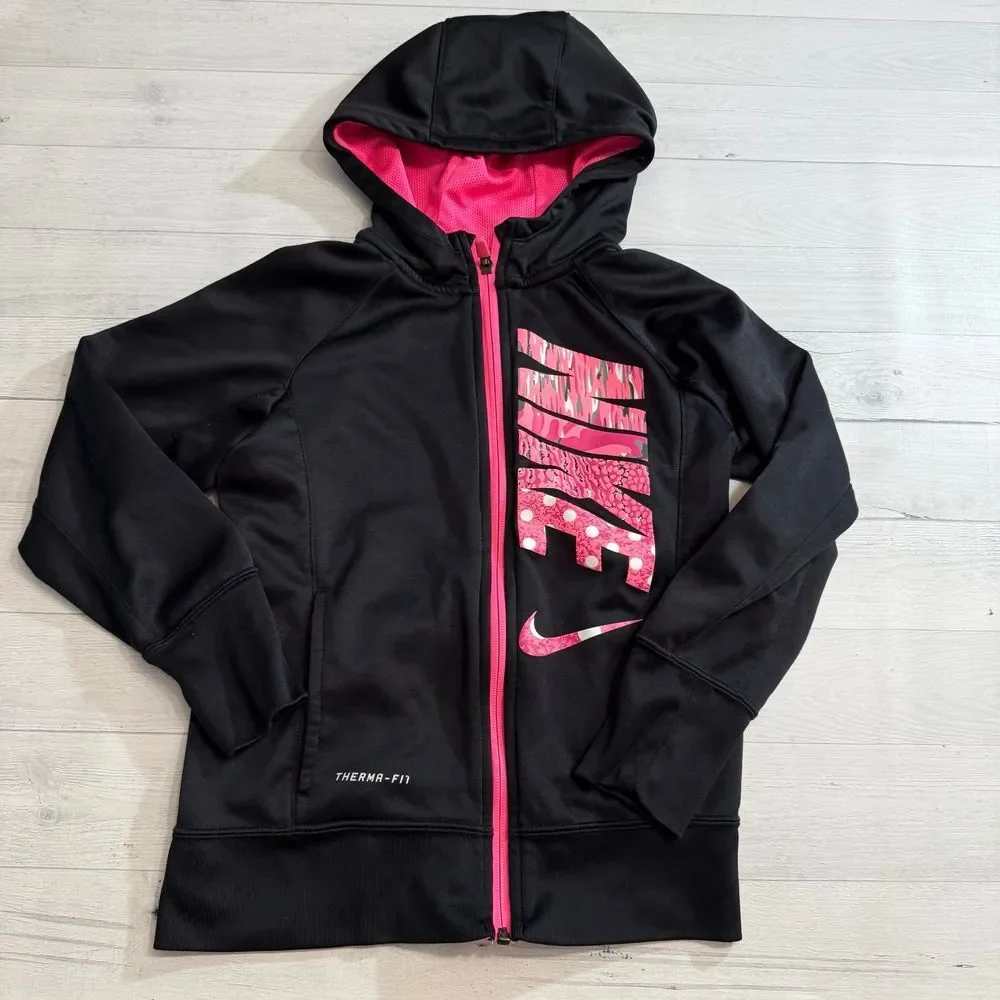 Nike girls black and pink zip up sweatshirt youth‎ medium
